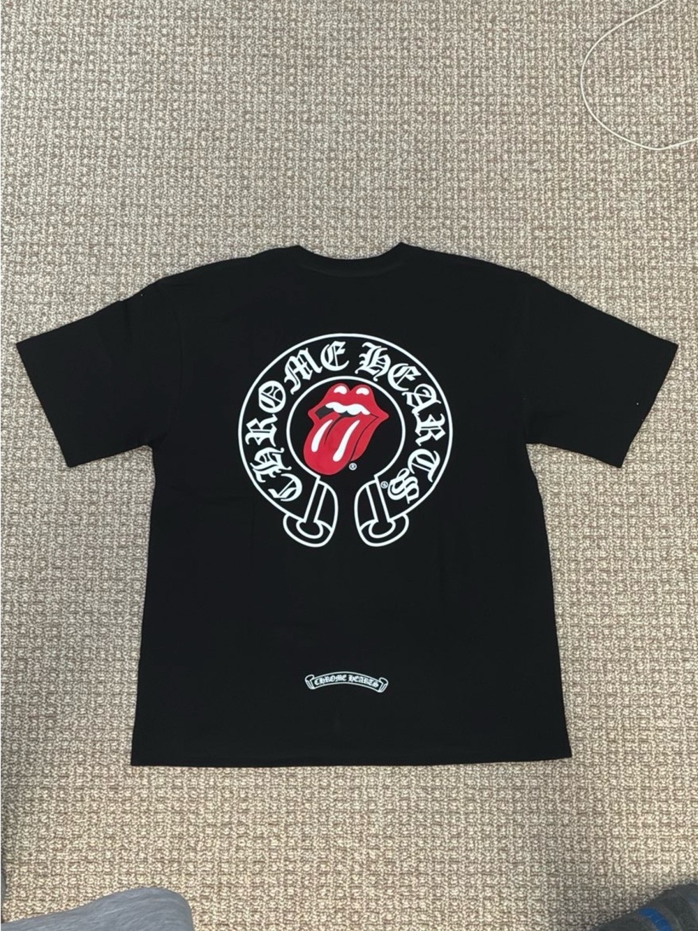 Archive Chrome Hearts Mens Black Graphic Tee with Red Tongue Logo